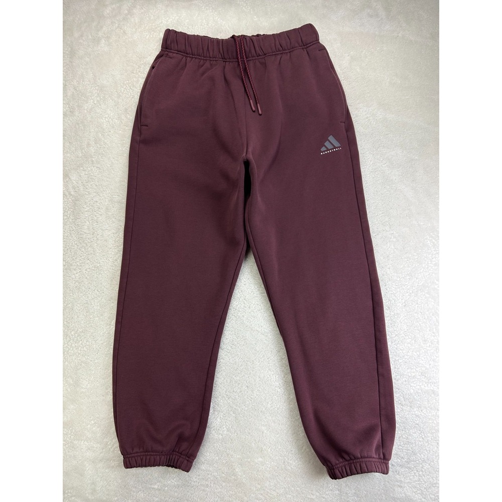 Adidas Basketball Jogger Sweatpants Mens S Maroon Fleece Pull On Drawstring